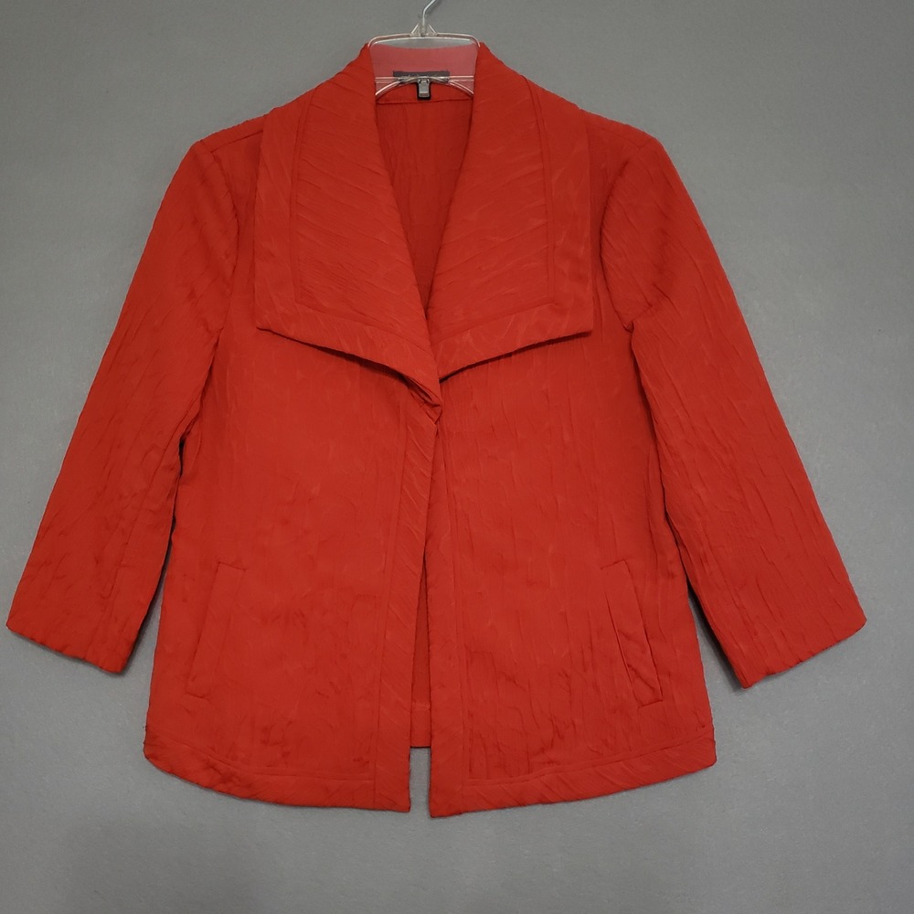 Rafaella Studio Womens 8 Open Front Blazer Red Textured Shawl Collar Jacket